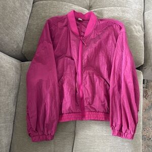 Women's Fuchsia Bomber Jacket with Knit Collar